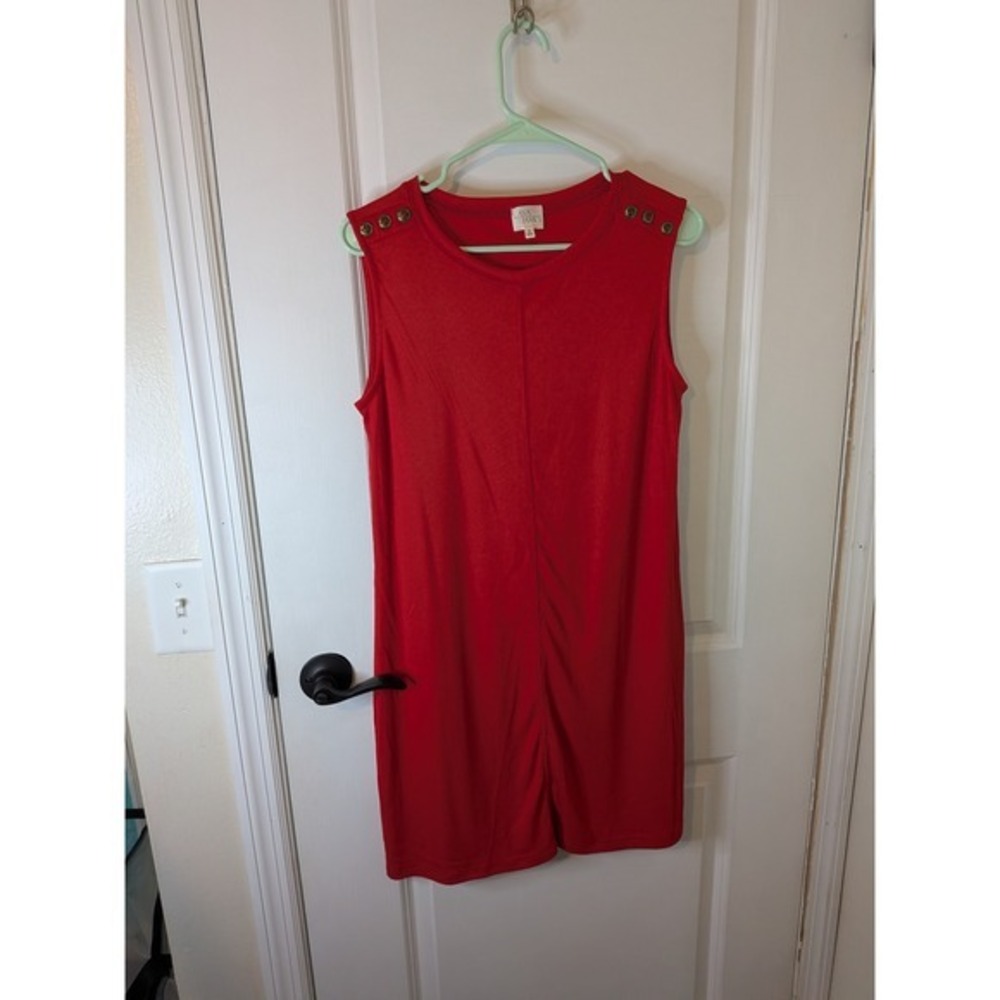 Ava & James Red Ribbed‎ Sleeveless Shift Dress with Shoulder Buttons Size M